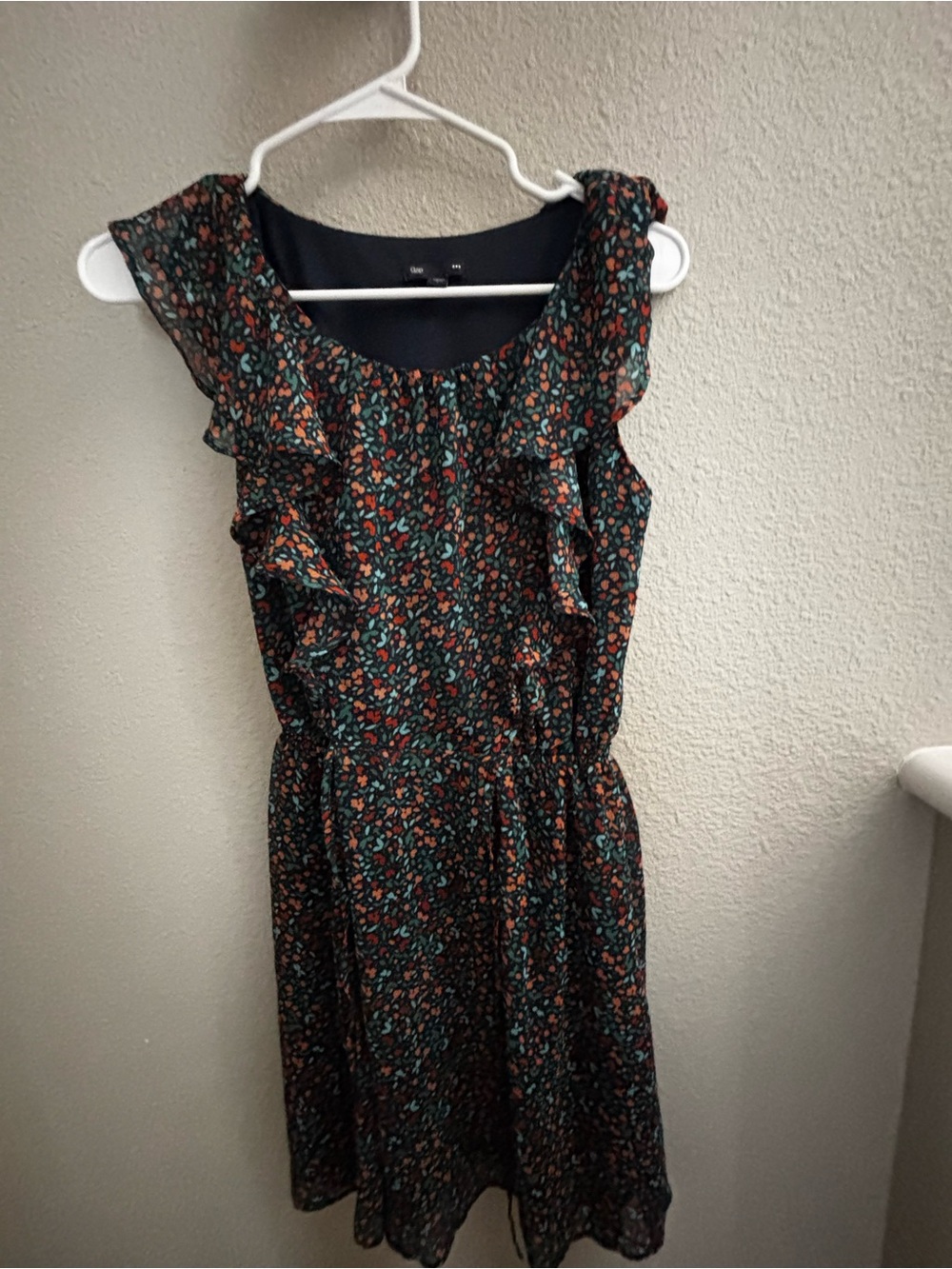 GAP Black Floral Ruffle Sleeveless Dress with Teal & Rust